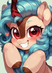 Size: 800x1120 | Tagged: prompter needed, safe, ai content, derpibooru import, machine learning generated, stable diffusion, kirin, generator:pony diffusion v6 xl, heart, image, jpeg, prompt in description, smiling, solo