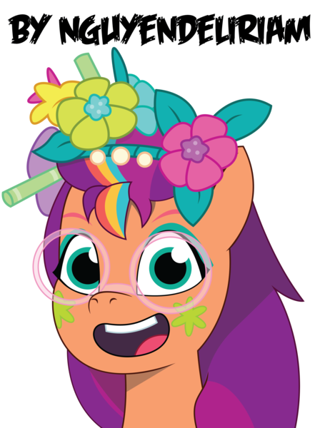 Size: 4589x6140 | Tagged: safe, artist:nguyendeliriam, derpibooru import, sunny starscout, earth pony, pony, g5, my little pony: tell your tale, bridlewoodstock, bridlewoodstock (tell your tale), cute, female, flower, flower in hair, glasses, happy, image, looking at you, mare, open mouth, open smile, png, smiling, sunnybetes