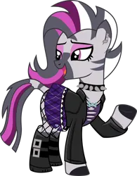 Size: 1160x1490 | Tagged: safe, artist:crabbito, derpibooru import, edit, vector edit, oc, oc:vivienne zabrina, zebra, base used, belt, boots, choker, clothes, ear piercing, female, fishnet clothing, fishnets, highlights, image, jacket, jewelry, leather, leather jacket, makeup, necklace, piercing, plaid skirt, png, punk, shoes, skirt, socks, solo, solo female, spiked choker, stockings, thigh highs, torn clothes, vector, zebra oc