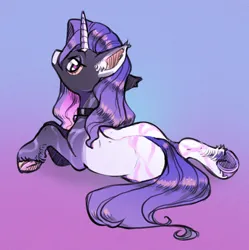 Size: 2870x2884 | Tagged: safe, artist:opalacorn, derpibooru import, oc, unofficial characters only, pony, unicorn, butt, frog (hoof), gradient background, horn, image, jpeg, looking at you, looking back, looking back at you, lying down, plot, side, solo, underhoof