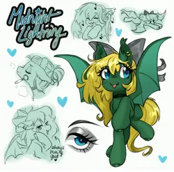 Size: 4096x4041 | Tagged: safe, artist:opalacorn, derpibooru import, oc, oc:midnight lightning, unofficial characters only, bat pony, pony, bat pony oc, bat wings, bow, commission, ear piercing, earring, eyeshadow, female, flying, hair bow, headphones, heart, image, jewelry, jpeg, makeup, makeup brush, mare, music notes, name, piercing, simple background, solo, spread wings, tongue out, white background, wings