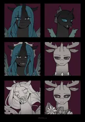 Size: 1420x2053 | Tagged: safe, artist:ywraa, derpibooru import, queen chrysalis, thorax, changedling, changeling, changeling queen, duo, duo male and female, female, image, king thorax, male, png