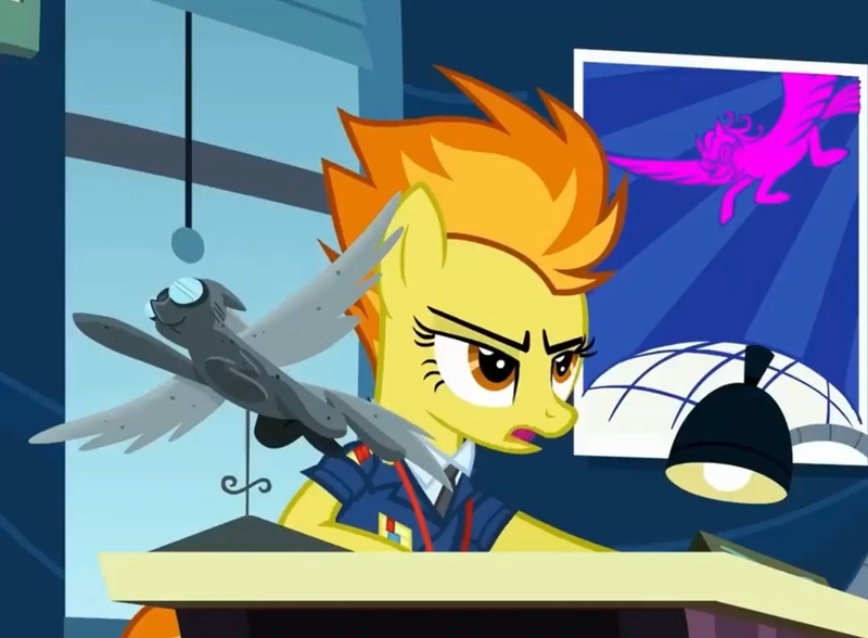 Size: 1636x1203 | Tagged: safe, derpibooru import, screencap, spitfire, pegasus, pony, g4, wonderbolts academy, annoyed, captain of the wonderbolts, clothes, cropped, desk, drill sergeant, female, image, jpeg, lamp, mare, necktie, poster, solo, spitfire's office, spitfire's tie, suit, uniform, window, wonderbolts dress uniform, wonderbolts headquarters