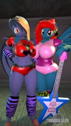 Size: 1080x1920 | Tagged: suggestive, artist:thunder-blur, ponerpics import, oc, oc:thunder blur, unofficial characters only, anthro, 3d, breasts, clothes, female, five nights at freddy's, guitar, image, jpeg, musical instrument