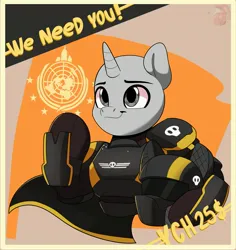 Size: 2733x2897 | Tagged: safe, artist:joaothejohn, derpibooru import, oc, unofficial characters only, pony, semi-anthro, armor, cape, clothes, commission, earth, fanart, flag, game, helldivers 2, helmet, image, jpeg, looking up, male, multicolored hair, propaganda, salute, science fiction, simple background, skull, smiling, solo, ych example, your character here