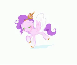 Size: 3714x3144 | Tagged: safe, artist:devideetz, derpibooru import, pipp petals, pegasus, pony, g5, blushing, colored hooves, diadem, eyes closed, female, gold hooves, hooves, image, jewelry, jpeg, mare, regalia, simple background, smiling, solo, spread wings, white background, wings