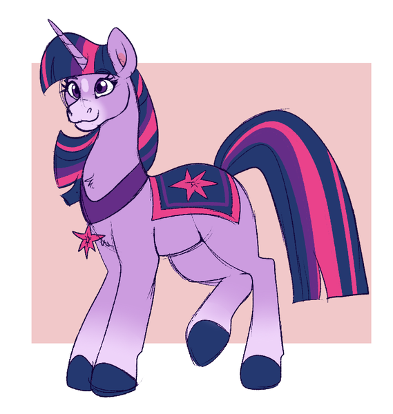 Size: 761x803 | Tagged: safe, artist:lulubell, derpibooru import, twilight sparkle, pony, unicorn, female, horn, image, mare, png, raised hoof, smiling, solo, style emulation, unicorn twilight, wild manes, wild manesified