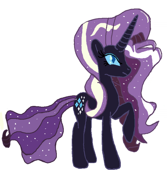 Size: 647x681 | Tagged: safe, artist:qjosh, derpibooru import, idw, nightmare rarity, rarity, pony, unicorn, g4, eyeshadow, female, horn, idw showified, image, makeup, mare, nightmarified, png, simple background, slit pupils, solo, starry hair, transformation, transformation sequence, white background, white stripe