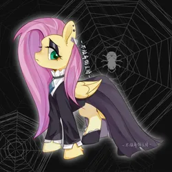 Size: 2000x2000 | Tagged: safe, artist:长海, derpibooru import, fluttershy, pegasus, pony, spider, abstract background, aside glance, female, fluttergoth, image, jpeg, looking at you, mare, sideways glance, solo