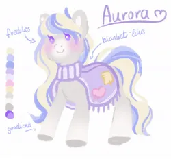 Size: 1092x1014 | Tagged: safe, artist:adostume, derpibooru import, oc, oc:aurora, unofficial characters only, horse, blushing, dot eyes, freckles, image, jpeg, reference sheet, saddle, smiling, solo, tack, tail, unshorn fetlocks, wild manes