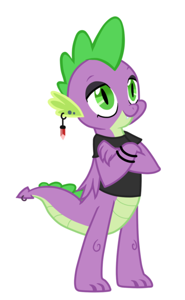 Size: 864x1398 | Tagged: safe, artist:messy sketch, derpibooru import, spike, dragon, black shirt, ear piercing, earring, emo, eye liner, eyeshadow, image, it's a phase, jewelry, makeup, older, older spike, piercing, png, ring, simple background, tail, tail ring, teenage spike, teenaged dragon, teenager, transparent background