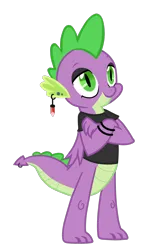 Size: 864x1398 | Tagged: safe, artist:messy sketch, derpibooru import, spike, dragon, black shirt, ear piercing, earring, emo, eye liner, eyeshadow, image, it's a phase, jewelry, makeup, older, older spike, piercing, png, ring, simple background, tail, tail ring, teenage spike, teenaged dragon, teenager, transparent background