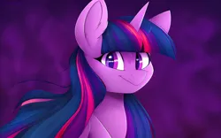 Size: 1792x1120 | Tagged: safe, ai content, derpibooru import, generator:resonance cascade lite, generator:stable cascade, machine learning generated, twilight sparkle, pony, g4, 16:10, bust, derpibooru exclusive, ear fluff, female, image, looking at you, mare, png, portrait, prompter:mfg637, smiling, smiling at you, solo, widescreen