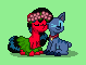 Size: 79x60 | Tagged: safe, derpibooru import, pony, pony town, duo, green background, image, kiss on the cheek, kissing, lilo and stitch, lilo pelekai, png, simple background, stitch