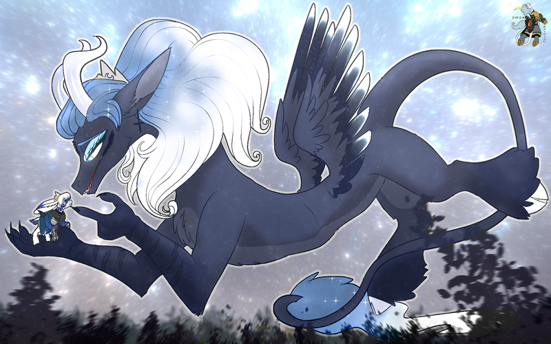 Size: 1920x1200 | Tagged: safe, artist:brainiac, derpibooru import, oc, oc:aeon, oc:yggdrasil uriel, ponified, draconequus, hybrid, original species, pony, artfight, draconequus oc, final fantasy, final fantasy xiv, image, male, png, rabbit pony, stallion, viera pony