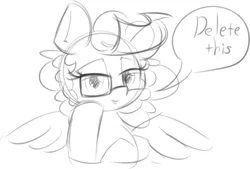 Size: 874x590 | Tagged: safe, artist:taurson, derpibooru import, oc, oc:hors, unofficial characters only, pegasus, delet this, glasses, image, pegasus oc, png, sketch, solo, speech bubble, wings