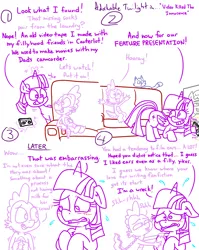 Size: 4779x6013 | Tagged: safe, artist:adorkabletwilightandfriends, derpibooru import, spike, twilight sparkle, twilight sparkle (alicorn), oc, oc:pinenut, alicorn, cat, comic:adorkable twilight and friends, adorkable, adorkable twilight, bend over, bending, bent over, blushing, comic, consoling, couch, cute, discovery, dork, drink, embarrassed, face down ass up, fetish, funny, happy, humor, image, kink, looking at each other, looking at someone, looking back, magic, png, pushing, sitting, slice of life, smiling, smiling at each other, tape, television, vhs