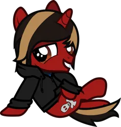 Size: 757x795 | Tagged: safe, artist:lightningbolt, derpibooru import, ponified, pony, unicorn, g4, .svg available, all time low, clothes, colt, derpibooru exclusive, dyed mane, dyed tail, foal, grin, hood, hoodie, horn, image, jack barakat, lidded eyes, looking at you, lounging, male, png, shirt, show accurate, simple background, smiling, solo, tail, transparent background, undershirt, vector