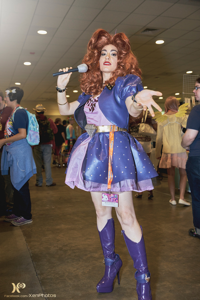 Size: 1365x2048 | Tagged: safe, artist:xen photography, derpibooru import, adagio dazzle, human, bronycon, bronycon 2015, g4, boots, clothes, cosplay, costume, high heel boots, image, irl, irl human, jpeg, microphone, photo, shoes