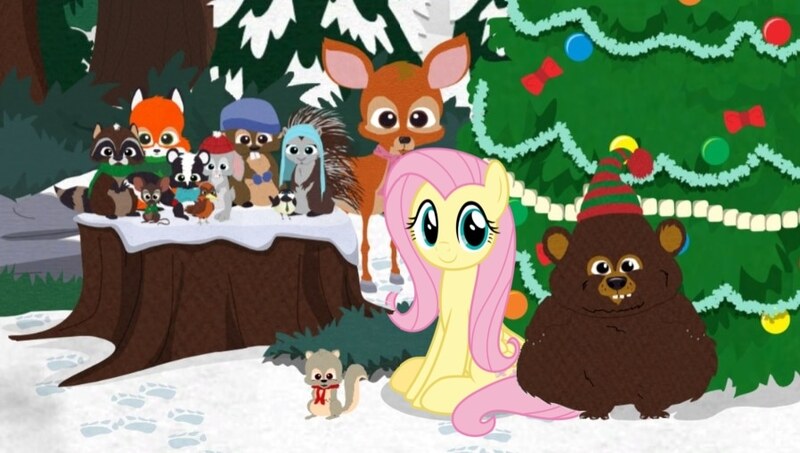 Size: 898x508 | Tagged: safe, artist:trrrebleee, artist:trrriple0dds, derpibooru import, fluttershy, crossover, image, jpeg, meme, south park, woodland critter christmas