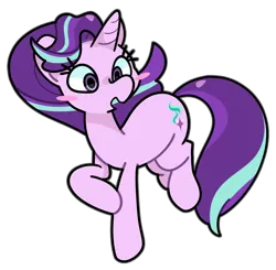 Size: 900x881 | Tagged: safe, artist:kindakismet, derpibooru import, starlight glimmer, pony, unicorn, blushing, female, horn, image, mare, png, raised hoof, simple background, solo, transparent background