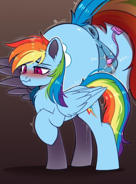 Size: 2296x3104 | Tagged: explicit, artist:dinoalpaka, derpibooru import, rainbow dash, pegasus, pony, anus, blushing, butt, clitoris, close-up, dock, egg vibrator, female, image, mare, nudity, one wing out, plot, png, rainbutt dash, raised hoof, sex toy, solo, solo female, tail, vaginal secretions, vibrator, vulva, wings