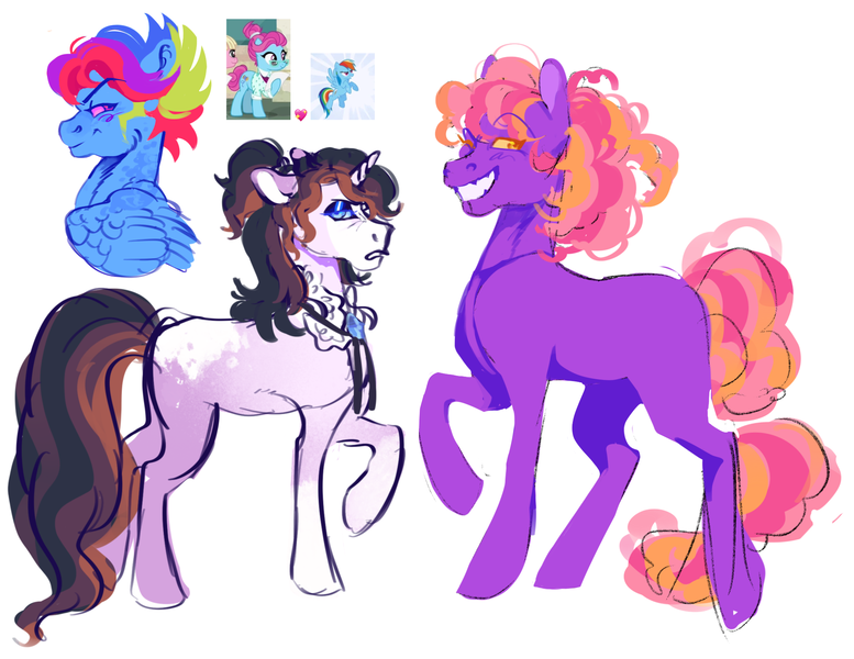 Size: 1978x1528 | Tagged: safe, artist:cactiflowers, derpibooru import, oc, unofficial characters only, earth pony, pegasus, pony, unicorn, earth pony oc, horn, image, pegasus oc, png, solo, unicorn oc, wings