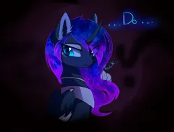 Size: 2084x1585 | Tagged: safe, artist:magnaluna, derpibooru import, princess celestia, princess luna, alicorn, pony, g4, collar, curved horn, ear fluff, ethereal mane, female, folded wings, horn, image, jpeg, mare, peytral, solo, voodoo doll, vulgar, wings