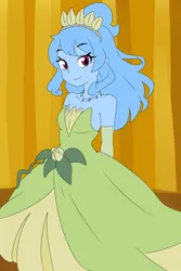 Size: 1280x1921 | Tagged: safe, artist:aokushan, derpibooru import, oc, oc:jemimasparkle, human, equestria girls, g4, clothes, crown, curtains, cute, dress, female, gown, image, jewelry, jpeg, regalia, smiling, solo, solo female, the princess and the frog, tiana