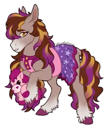 Size: 1063x1237 | Tagged: safe, artist:caffeinatedcarny, derpibooru import, horse, barely pony related, butt freckles, clothes, colored hooves, dreamer (wild manes), eyeshadow, freckles, gradient hooves, gradient mane, gradient muzzle, hooves, image, leg freckles, makeup, outline, plushie, png, simple background, solo, unshorn fetlocks, white outline, wild manes