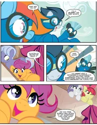 Size: 3102x3969 | Tagged: safe, artist:nicoletta baldari, derpibooru import, idw, apple bloom, rainbow dash, rumble, scootaloo, soarin', sweetie belle, thunderlane, wind sock, earth pony, pegasus, pony, unicorn, g4, spoiler:comic, spoiler:comic81, clothes, flying, horn, image, jpeg, uniform, wonderbolts, wonderbolts uniform