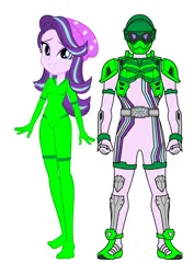 Size: 2480x3508 | Tagged: safe, artist:invisibleink, artist:tylerajohnson352, derpibooru import, editor:pascalmulokozi2, starlight glimmer, human, equestria girls, g4, armor, beanie hat, digitized, digitized body, glowing body, green, hat, image, kamen rider, kamen rider ex-aid, png, self paradox, simple background, solo, tokusatsu, white background