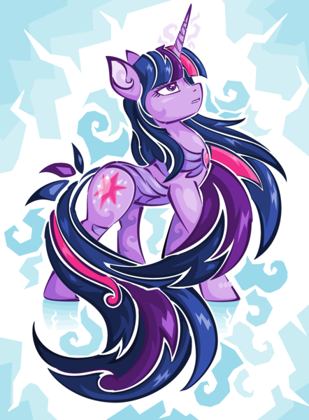 Size: 2760x3744 | Tagged: safe, artist:omnisimon11, derpibooru import, twilight sparkle, pony, unicorn, abstract background, colored pinnae, female, horn, image, long mane, long tail, looking up, mare, peytral, png, solo, standing, tail, unicorn twilight