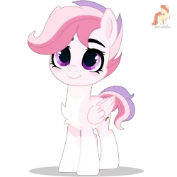 Size: 2000x2000 | Tagged: safe, artist:r4hucksake, derpibooru import, oc, oc:lavender blush, unofficial characters only, pegasus, pony, base used, blushing, chest fluff, coat markings, cute, eyebrows, female, filly, foal, image, ocbetes, png, simple background, smiling, socks (coat marking), solo, three toned mane, three toned tail, transparent background, wings, younger