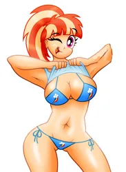 Size: 4322x5913 | Tagged: suggestive, artist:aleximusprime, derpibooru import, edit, edited edit, windy whistles, human, g4, adorasexy, beach, beach babe, belly, belly button, big breasts, bikini, breasts, busty windy whistles, child bearing hips, cleavage, clothes, cropped, curvy, cute, cutie mark, cutie mark bikini, female, humanized, image, milf, mother, one eye closed, png, ponytail, printed bikini, sexy, shirt, shirt lift, side-tie bikini, simple background, solo, solo female, string bikini, swimsuit, thighs, thunder thighs, white background, wide hips, wink