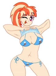 Size: 4322x5913 | Tagged: suggestive, artist:aleximusprime, derpibooru import, edit, edited edit, windy whistles, human, g4, adorasexy, beach, beach babe, belly, belly button, big breasts, bikini, breasts, busty windy whistles, child bearing hips, cleavage, clothes, cropped, curvy, cute, cutie mark, cutie mark bikini, dummy thicc, female, huge breasts, humanized, image, milf, mother, no shading, one eye closed, png, ponytail, printed bikini, sexy, shirt, shirt lift, side-tie bikini, simple background, solo, solo female, string bikini, swimsuit, thighs, thunder thighs, white background, wide hips, wink