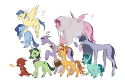 Size: 2883x1918 | Tagged: safe, artist:cocoqihao, derpibooru import, ponified, dragon, earth pony, pegasus, pony, unicorn, anger (inside out), anxiety (inside out), clothes, disgust (inside out), embarrassment (inside out), ennui (inside out), envy (inside out), fear (inside out), female, filly, fire, fire breath, foal, hoodie, horn, image, inside out, inside out 2, joy (inside out), magic, male, mare, mobile phone, neckerchief, necktie, phone, png, sadness (inside out), simple background, stallion, suitcase, telekinesis, white background