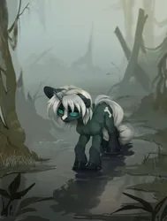 Size: 2500x3300 | Tagged: safe, artist:mithriss, derpibooru import, oc, unofficial characters only, pony, unicorn, female, horn, image, mare, png, reflection, solo, swamp, water