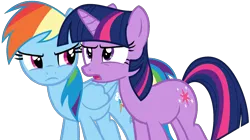 Size: 1568x875 | Tagged: safe, artist:shieldwingarmorofgod, derpibooru import, rainbow dash, twilight sparkle, pegasus, unicorn, g4, duo, duo female, female, horn, image, png, simple background, transparent background, unicorn twilight, vector