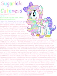 Size: 744x992 | Tagged: safe, artist:bronybase, artist:sugarlala-wut, derpibooru import, oc, oc:sugarlala cuteness, unofficial characters only, earth pony, pony, base used, body markings, bow, colored hooves, comic sans, cyan eyes, donut steel, ear piercing, earring, earth pony oc, excessive exclamation marks, female, hair bow, heterochromia, hooves, image, implied changeling, implied elements of harmony, implied mane six, jewelry, joke oc, lavender eyes, leg markings, mare, mismatched hooves, piercing, png, purple eyes, simple background, text, wall of text, white background