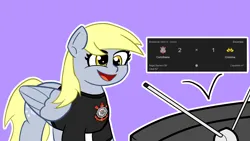 Size: 1920x1080 | Tagged: safe, artist:claynus, derpibooru import, derpy hooves, pegasus, pony, clothes, corinthians, football, image, png, purple background, shirt, simple background, sports, television