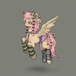 Size: 3500x3500 | Tagged: safe, artist:p1elemuisje, derpibooru import, fluttershy, pegasus, pony, g4, alternate design, alternate hairstyle, alternative, dyed hair, dyed mane, dyed tail, emo, flyi, goth, image, jpeg, scene, scene queen, solo, spread wings, tail, wings