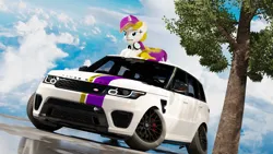 Size: 3840x2160 | Tagged: safe, artist:mrwithered, ponerpics import, oc, unofficial characters only, pony, 3d, blender, car, female, image, mare, png, prone, range rover