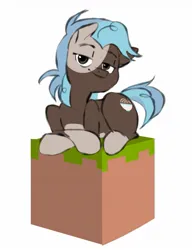 Size: 983x1280 | Tagged: safe, artist:mattchaz, derpibooru import, oc, oc:infinite noodles, unofficial characters only, earth pony, pony, bedroom eyes, derpibooru exclusive, image, jpeg, looking at you, lying down, minecraft block, simple background, solo, white background