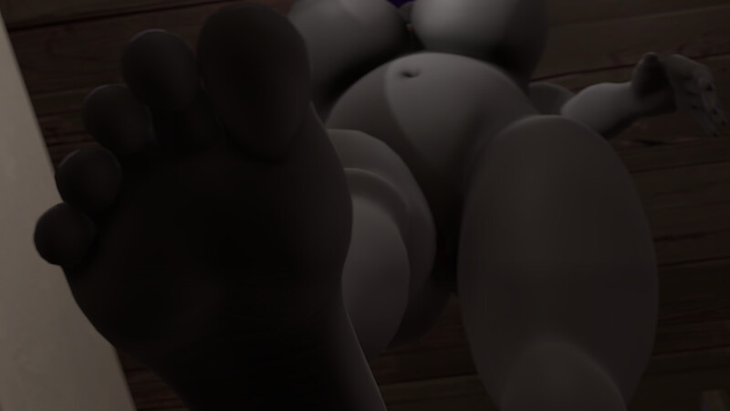 Size: 1280x720 | Tagged: questionable, artist:arfcade, ponerpics import, oc, oc:marshy, unofficial characters only, anthro, 3d, breasts, feet, female, fetish, foot fetish, foot focus, image, jpeg, nipples, nudity, soles, toes, underfoot