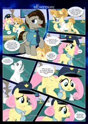 Size: 3259x4607 | Tagged: safe, artist:estories, derpibooru import, discord, fluttershy, oc, oc:alice goldenfeather, pegasus, pony, comic:nevermore, clothes, image, png, police, police uniform, pony discord