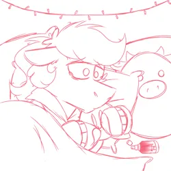 Size: 1080x1080 | Tagged: safe, artist:fuckomcfuck, derpibooru import, oc, oc:doodles, pegasus, pony, aftershave, alone, bags under eyes, bed, blanket, clothes, crying, fairy lights, hoodie, image, kirby, kirby (series), messy mane, on bed, pillow, plushie, png, simple background, sketch, solo, squishmallow, vent art, white background