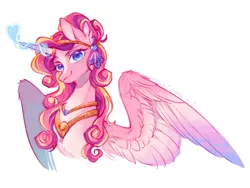 Size: 4000x3000 | Tagged: safe, artist:qpnnn, derpibooru import, princess cadance, alicorn, pony, female, horn, horn ring, image, jewelry, looking at you, mare, png, ring, simple background, smiling, smiling at you, solo, spread wings, white background, wings, wrong eye color