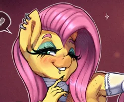 Size: 1478x1218 | Tagged: suggestive, artist:darknud, derpibooru import, fluttershy, anthro, pegasus, pony, g4, bedroom eyes, blushing, bust, ear piercing, earring, eyeshadow, female, freckles, gradient background, grin, heart, image, jewelry, jpeg, lip piercing, makeup, mare, pictogram, piercing, shoulder freckles, smiling, solo, solo female