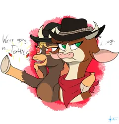 Size: 2500x2600 | Tagged: safe, artist:anix_space, derpibooru import, cow, goat, them's fightin' herds, arizona (tfh), community related, duo, image, png, red dead redemption 2, shanty (tfh)